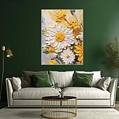 preiswerte Blumen-/Botanische Gemälde-reines handgemachtes 3D-Gemälde mit weißen Blumen auf Leinwand, Ölgemälde, handgemaltes abstraktes Leinwandgemälde, handgemachtes Blumengemälde, Wandkunstbild für Wohnzimmer, Schlafzimmerdekor