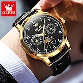 cheap Mechanical Watches-OLEVS Men Mechanical Watch Fashion Business Wristwatch Automatic Self-winding Moon phase Luminous Perpetual Calendar Leather Watch