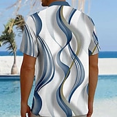 billiga Geometriska mönster-Herr Geometrisk Linjer / vågor Geometriska mönster Knapp upp skjorta Tryckta skjortor Kortärmad Hawaiisk Tillflykt Utomhus Affärer / Cermoni / Bröllop Sommar Nedvikt Mönster Button-Down Blå Purpur