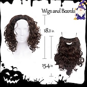 preiswerte Filmcharakter Perücken-braune Jesus-Zauberer-Lockenperücke und Bart, Halloween, lustiges Cosplay-Kostüm-Accessoire für Erwachsene