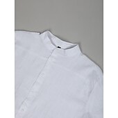 voordelige Vakantie-Voor heren Overhemd Linnen overhemd Zomer overhemd Strand Kleding Overhemd met bandkraag Overhemd met knopen Effen Vakantie Curise Zwart Wit blauw Oranje Korte mouw Band Kraag Zomer Kleding