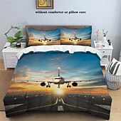 preiswerte Bettbezug-Sets-Bettbezug-Set mit Flugzeug, Himmel, Sonnenuntergang, Landebahn – enthält Bettbezug und Kissenbezüge – atemberaubendes Flugzeug- und Sonnenuntergangsdesign – weicher und bequemer Stoff