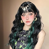 voordelige Synthetische trendy pruiken-Synthetische pruiken Uniformen carrière Kostuums Prinses Gekruld Golvend Middelste stuk Gelaagd kapsel Machinegemaakt Pruik 71.1 cm Zwart / groen Synthetisch haar Dames Cosplay Feest Modieus Zwart