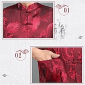economico camicia da uomo con bottoni-Per uomo Camicia Camicia con colletto cinese Camicia con colletto alla coreana Camicia Estiva Camicia casual Camicia da Spiaggia Bianco Giallo Rosso Blu Grigio Manica Corta Drago Collo alla coreana