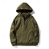 economico felpe con cappuccio da uomo di base-Per uomo Felpa con cappuccio Felpa con cappuccio e cerniera a un quarto Felpa con cappuccio in pile Nero Verde militare Cachi Con cappuccio Liscio Tasche Sportivo Giornaliero Per eventi Streetwear