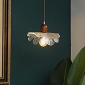 baratos Luzes pendentes-luminária pendente led branco quente 1 luz 7w moderno vidro com nervuras design de folha de lótus e26/e27 lustre com cabo ajustável luminária pendente de teto para quarto sala de estar cozinha