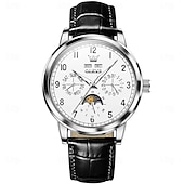 cheap Mechanical Watches-OLEVS Men Mechanical Watch Fashion Business Wristwatch Automatic Self-winding Moon phase Luminous Perpetual Calendar Leather Watch
