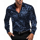 preiswerte Herren Satin Hemd-Herren Hemd Satinhemd Oberhemd Knopfhemd Blumen Party-Abendgarderobe Rote Blau Gold Grau Langarm Umlegekragen Sommer Frühling Bekleidung Knopf hoch