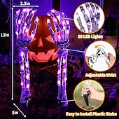 preiswerte Halloween im Freien-2 Stück Halloween-Skeletthand-Gartenlampe, Arme, Handpfähle, realistisch aussehende Halloween-Rasen-Gartendekor-Lichtrequisiten, LED-leuchtende Geisterhand in Totenkopfform, Plug-in-Lampe