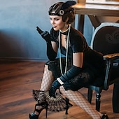 olcso Öltözetek-Retró Ordító 20-as évek 1920-as évek Flapper ruha Felszerelések Kiegészítő készlet A nagy Gatsby Flapper lány Esküvői Vendég Flitter Rojt Női Menyegző Ruha Klub Felnőttek Ruha Kesztyűk Zoknik Minden