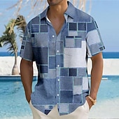 Men's Geometric Color Block Geometric Pattern Button Up Shirt Printed Shirts Short Sleeve Hawaiian Resort Outdoor Business / Ceremony / Wedding Summer Turndown Print Button-Down Blue Khaki Gray 7