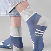 cheap Men&#039;s Socks-Men&#039;s 5 Pairs Multi Packs Socks Running Socks Casual Socks Rainbow Color Color Block Striped Sports &amp; Outdoor Daily Vacation Basic Medium Spring Fall Fashion Casual