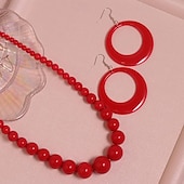 economico Accessori per acconciature-orecchini e collana pendenti alla moda retrò in acrilico rosa boho da donna anni &#039;80
