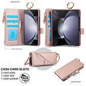 お買い得  サムスン用ケース-電話 ケース 用途 サムスンのギャラクシー Zフォールド6 Z Fold 5 Z Fold 4 Z Fold 3 バックカバー ウォレットカードケース スタンド付き バンカーリング ジッパ－ レトロ風 TPU PUレザー