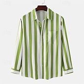 voordelige heren overhemd met knopen-Voor heren Overhemd Zomer overhemd Normaal shirt Strand hemd Overhemd met knopen Gestreepte shirts Zwart Geel Lichtgroen Blozend Roze Koningsblauw Lange mouw Gestreept Revers Vakantie Hawaii