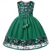 preiswerte Kleider für die Blumenmädchen-Mädchen&#039; 3D Blume Blumenmädchen Kleid Party Kleid Ärmellos Sommer Leistung Hochzeit Party Prinzessin Schön Süß kinderkleidung 4-12 Jahre abendkleider Schaukelkleid A Linie Kleid Midi Regular Fit