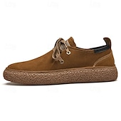 economico Sneakers da uomo-scarpe stringate casual da uomo in pelle scamosciata con suola in iuta ecologica: eleganti derby marroni per il comfort di tutti i giorni