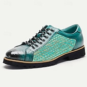 billiga Premium sneakers i läder-gröna vävda lädersneakers för män med snörningsdesign - snygga och bekväma för vardagskläder