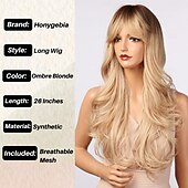cheap Synthetic Trendy Wigs-Blonde Wig with Bangs - Long Wavy Ombre Curtain Bang Wigs for White Women, Light Ash Blond Dark Roots Synthetic Heat Resistant Hair, Natural Cute Strawberry Wigs for Halloween/Christmas