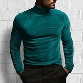 billiga grundläggande t-shirts-Herr T-shirt i sammet Långärmad tröja Mock turtleneck Långärmad Polokrage Sommar Ensfärgat Dagligen Hawaiisk Knappar Utomhus Gata Casual Svart Vit Grön Topp t-shirt för män