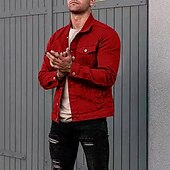 preiswerte Herrenjacken &amp; Herrenmäntel-Herren Leichte Jacke Trucker Jacke Sommerjacke Hemdjacke Urlaub Täglich Tasche Frühling &amp; Herbst Einfach Mode Klassisch Revers Regulär Schwarz Weiß Rot Marineblau Blau Jacken