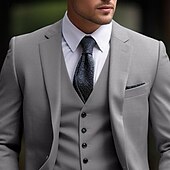 baratos Fatos formais-Ternos de Casamento Masculinos Cinza Claro Negócios Diários Sólidos Plus Size 3 Peças com Um Botão