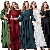 levne Šaty-Retro Středověké Renesanční Šaty Šaty inspirované Regency Ren Faire Viking Elfí Dámské Keltské Fantazie Plesová maškaráda Večírek Dospělí Šaty