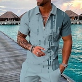 cheap Men&#039;s Geometric Polo-Men&#039;s Geometric Hawaiian Polo Shirts Golf Shirt Short Sleeve Polo Shirts Collared Shirts Casual Beach Wear Vacation Wear Party Outfits 3D Print Quarter Zip Polo Black Yellow Light Green