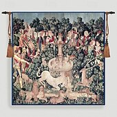 preiswerte Jacquardgewebte Wandteppiche-Jacquardgewebter Gobelin, Aubusson-Wandbehang, Jagd auf das Einhorn, belgischer Wandteppich, Webstuhl, Baumwollgewebe, Dekoration für Wohnzimmer und Schlafzimmer (ohne Stab und Quasten)