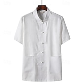 cheap Men&#039;s Tee Sets-Men&#039;s T-shirt Suits Shirt and Pant Sets 2 Pieces Outfits Short Sleeve Standing Collar Summer Chinese character Fashion Chinese Style Casual 2 Piece Vacation Daily Wear Going out White Beige Gray Top
