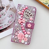 cheap iPhone Cases-Phone Case For Samsung Galaxy iPhone 16 iPhone 15 Pro Max Plus iPhone 14 13 12 11 Pro Max Plus Mini SE Wallet Case for Women Girl with Stand Holder Magnetic Bling Glitter Shiny Flower Floral TPU