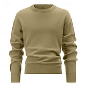 cheap Men&#039;s Pullover Sweater-Men&#039;s Pullover Sweater Jumper Knit Sweater Ribbed Knit Regular Knitted Plain Crew Neck Fashion Basic Daily Wear Date Clothing Apparel Fall &amp; Winter Black White M L XL
