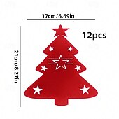 abordables Figurines de collection-Porte-couteau et fourchette de noël en feutre, 12 pièces, sac à couverts de poche en forme d&#039;arbre de noël en forme d&#039;étoile, organisateur de décoration de table pour fête du nouvel an