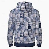 economico Schema Geometrico-Per uomo A quadri Felpa con cappuccio Felpe Felpa Felpa con cappuccio in pile Manica lunga Felpa con cappuccio Girocollo Di tendenza Stampa 3D Blu Autunno Inverno progettista