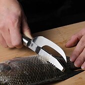 abordables Ustensiles et gadgets de cuisine-Couteau de nettoyage de poisson 3 en 1 - gratte, coupe et éviscère le poisson sans effort en acier inoxydable, léger - outil de préparation du poisson facile