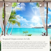 Недорогие Тапестри́ на океа́нском пляже-Window Landscape Wall Tapestry Art Decor Blanket Curtain Hanging Home Bedroom Living Room Decoration Coconut Tree Sea Ocean Beach