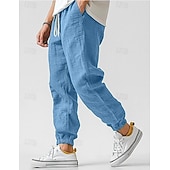 economico Classico-Per uomo Pantaloni di lino Pantaloni Pantaloni estivi Vita elastica Gamba dritta Alto aumento Tinta unica Comfort Traspirante Lunghezza intera Matrimonio Per eventi Festività Di tendenza Grigio verde