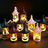 economico Illuminazione di Props di Halloween-lanterna di zucca di Halloween candela elettronica luce jack o lanterna luce zucca lampada notturna lampada a vento modello smorfia atmosfera festa di Halloween decorazione 1/3/5 pezzi