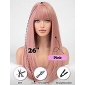 billiga Pelucas de fiesta-Wigs for Women Layered Straight Long Wig with Bangs Natural Synthetic Hair Halloween Cosplay Party Wigs