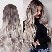 economico Parrucche trendy sintetiche-parrucche marroni per le donne parrucche bionde lunghe oro chiaro parrucche rosa ombre capelli sintetici capelli evidenziati parrucche scure radici 26 pollici