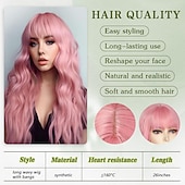 cheap Party Wigs-Wig With Bangs Long Wavy Wigs for Women Curly Wavy Wig With Bangs Natural Looking Synthetic Heat Resistant Fiber Wig Halloween Cosplay Party Wigs