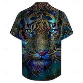  Per uomo Leone Camicia Camicia con bottoni Manica corta Informale Scuro Giornaliero Per eventi Estate Collo ripiegabile Abbottonare Stampa 3D Blu
