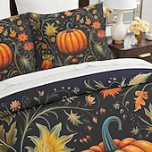 baratos Conjuntos de capa de edredão-Conjunto de capa de edredom de abóbora de outono de Halloween – inclui capa de edredom e fronhas – design festivo e aconchegante – tecido macio e confortável – perfeito para decoração de casa de Halloween e outono
