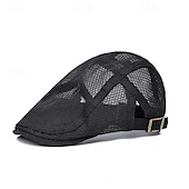 cheap Men&#039;s Hats-Men&#039;s Flat Cap Ascot Hat Newsboy Hat Black White Acrylic Fibers Mesh Fashion Casual Street Daily Plain Adjustable Sunscreen Breathable
