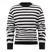 preiswerte Herrenpullover-Herren Pullover Strickpullover Gerippt Stricken Standard Strick Streifen Rundhalsausschnitt Modisch Basic Freizeitskleidung Verabredung Bekleidung Herbst Winter Schwarz Grün M L XL