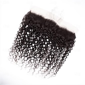 abordables Closures et frontales-Fermeture frontale en dentelle 13x4 fermeture frontale en dentelle bouclée crépue 10 -20 pouces cheveux vierges brésiliens non transformés fermeture en dentelle HD oreille à oreille frontale en