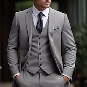 baratos Fatos formais-Ternos de Casamento Masculinos Cinza Claro Negócios Diários Sólidos Plus Size 3 Peças com Um Botão