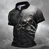 preiswerte Bedrucktes Poloshirt für Herren-Herren Schädel Poloshirts Golfshirt Kurzarm Polo-Shirts Hemden mit Kragen Horror Streetwear Festivalkleidung Party-Outfits Knöpfe 3D-Druck Sommer Frühling Schwarz