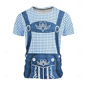 voordelige 3D T-shirts-Oktoberfest Voor heren Ruitjes Duitsland dirndls T-shirt Korte mouw T-shirt 3D-afdrukken Strakke ronde hals Overhemd Vakantie overdreven Ontwerper Carnaval Feest Licht Blauw Blauw 1# Blozend Roze