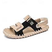 abordables Sandales de Vacances-sandales en cuir pour hommes - pantoufles de plage d&#039;été à bretelles réglables avec boucle